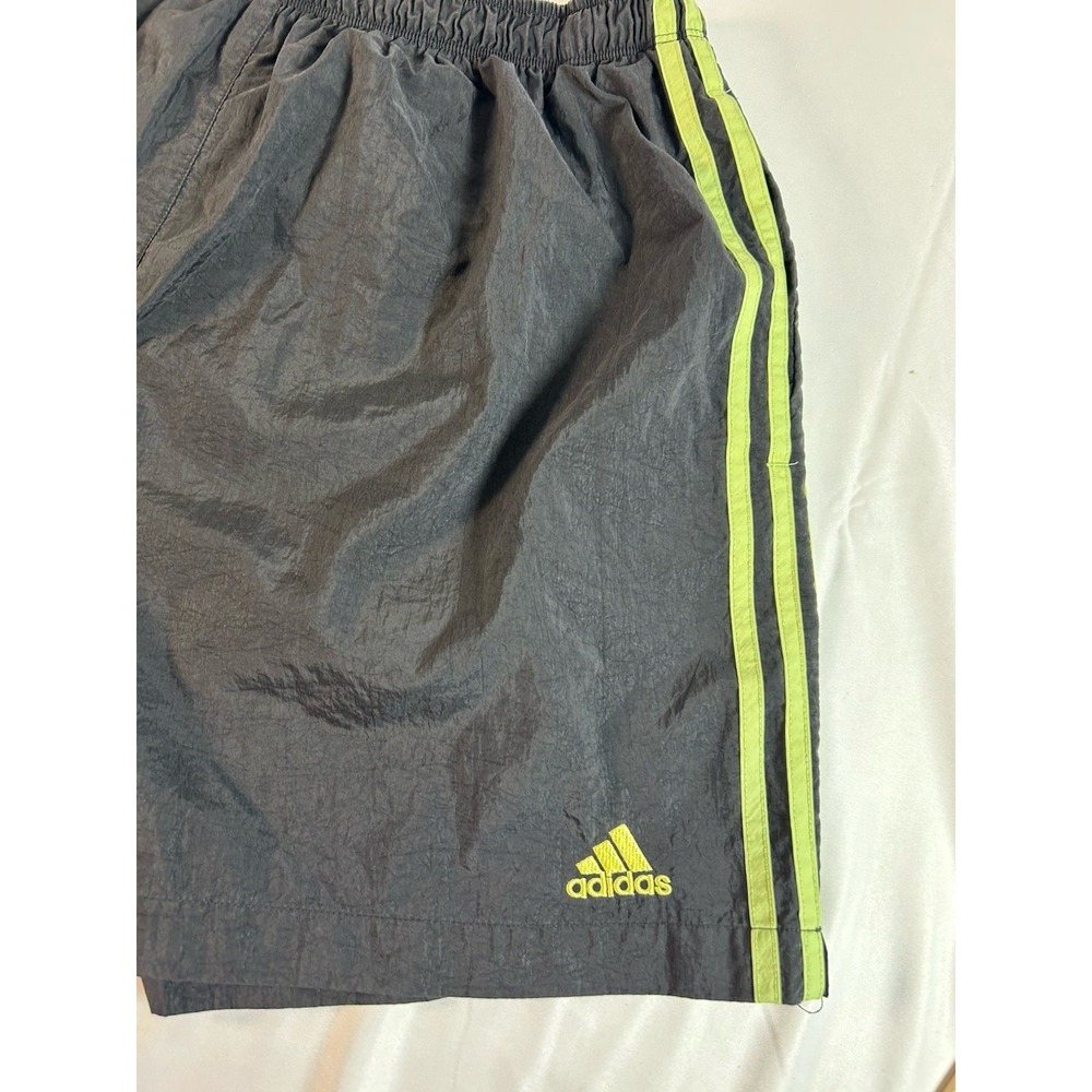 Adidas Black Elastic Waist Nylon Track Short Neon Green Striped Retro XL - Picture 3 of 9